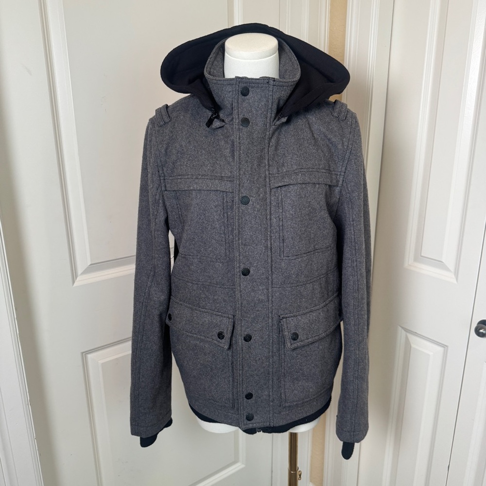 GUESS Heritage Wool Blend Hooded Coat XS Military Utility Jacket Quilted Lined
